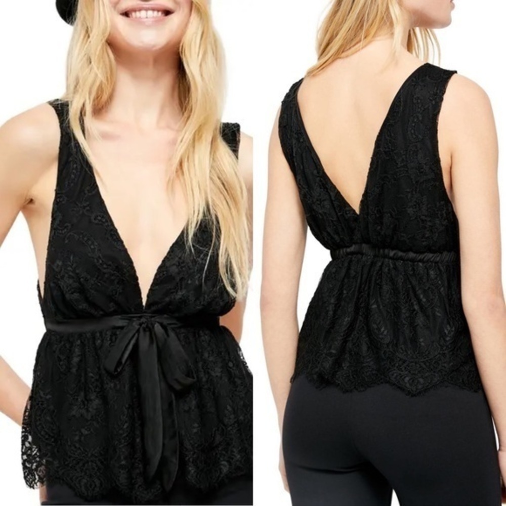 NWT Free People Chante Lace Tank Black Large